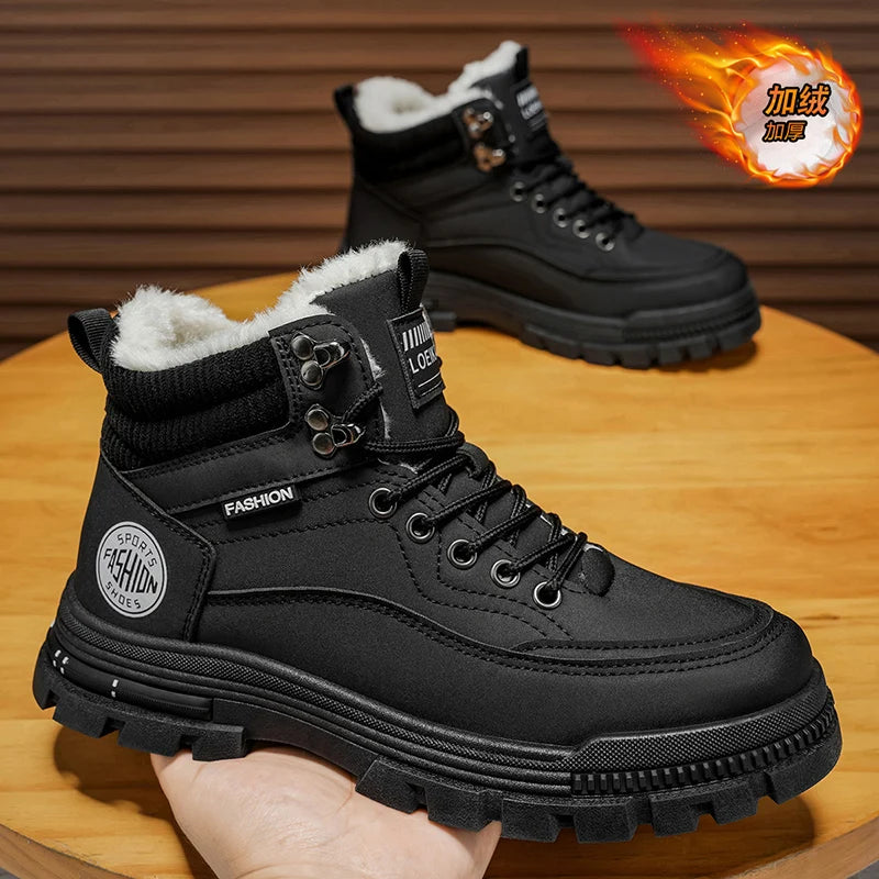 Men's Winter Fleece-Lined Warm High-Top Martin Boots, Thickened Cotton Shoes, Outdoor Non-Slip and Wear-Resistant Tooling Boots