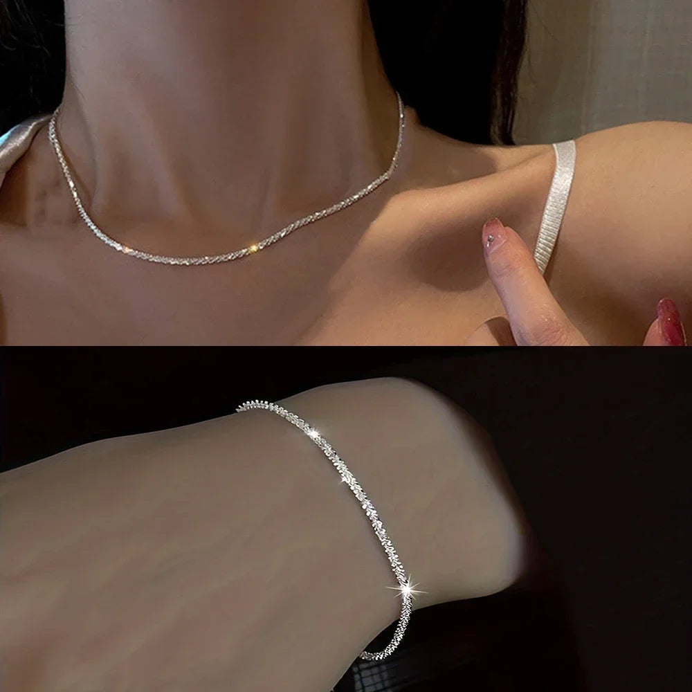 Sparkling 925 Sterling Silver Gypsophila Necklace Bracelet Set For Women Luxury Zircon Cross Pendant Three Piece Jewelry Set