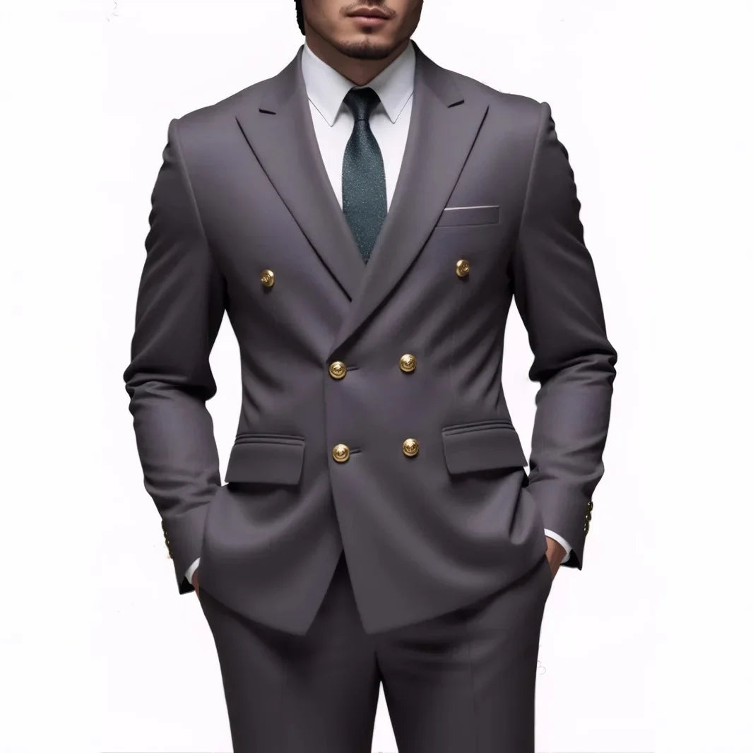 Fashion New Men's Leisure Boutique Business Banquet Solid Color Wedding Double Breasted Slim Fit Suit Blazers Jacket Pants