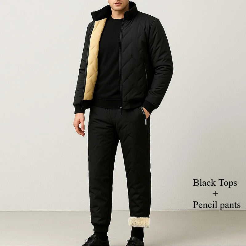 Men's 2 Piece Windproof Jackets Coats Water-Resistant Casual Zipper Hight Weight Tracksuit Athletic Outdoor Warm Thick Coat Set