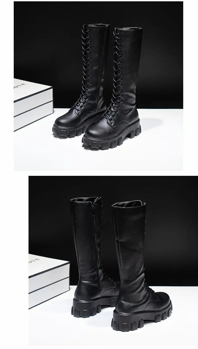 Winter women zipper new long boot Fashion lace up non slip shoes Casual Thick soled trend Boots comfortable ladies shoe Botas