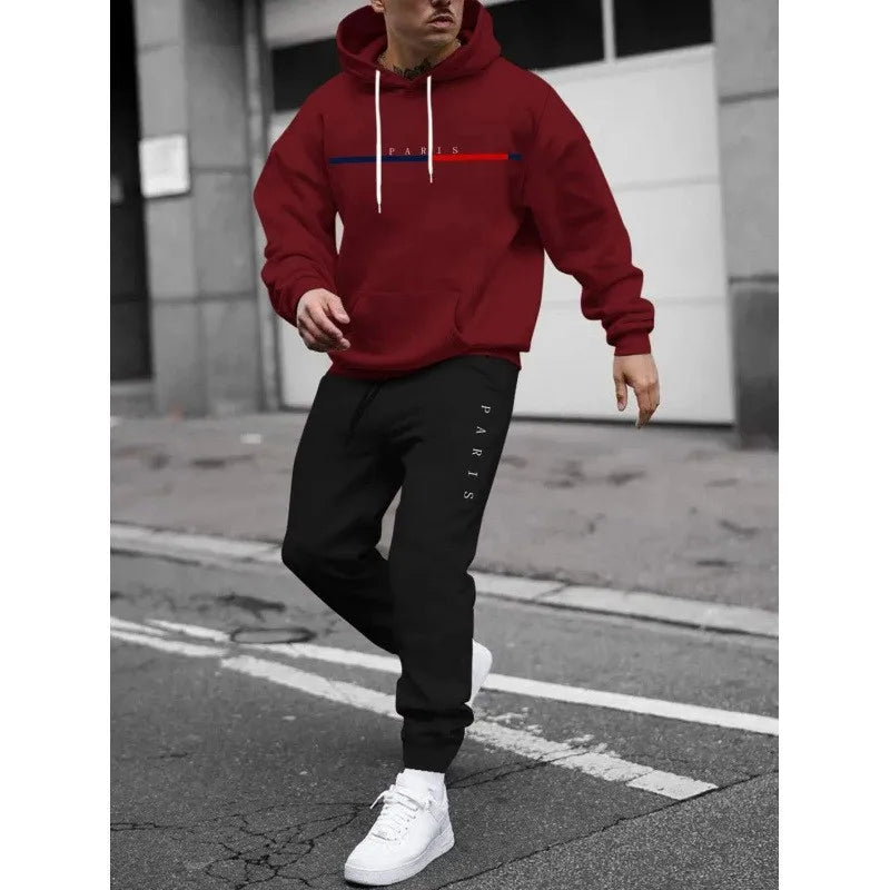 Fashionable cross-border winter new men's pullover hooded set, printed logo letters, loose-fitting hooded jacket