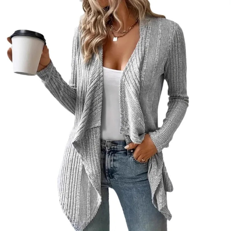 Autumn/Winter New Women's Cardigan Top Solid Color Casual Fashionable Loose Long Sleeve Knitted Sweater Jacket