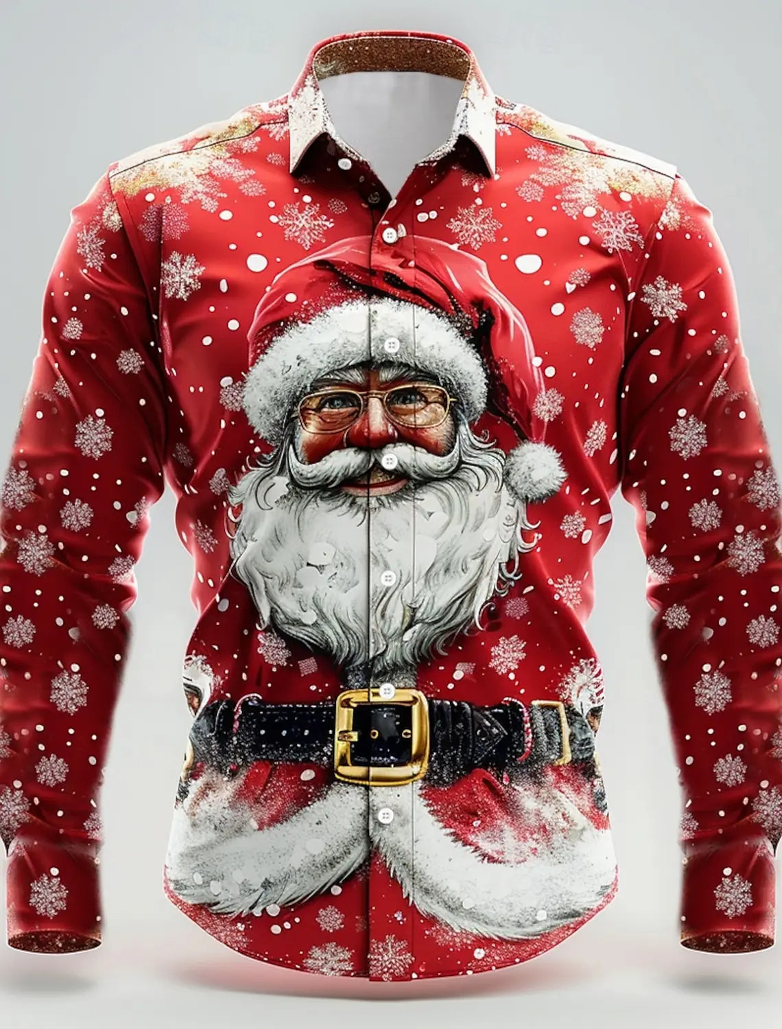 Christmas Theme Fashion Men's Casual Long Sleeve Shirt Breathable Tops Santa Claus Themed Stylish Pattern Full Sleeve Shirts