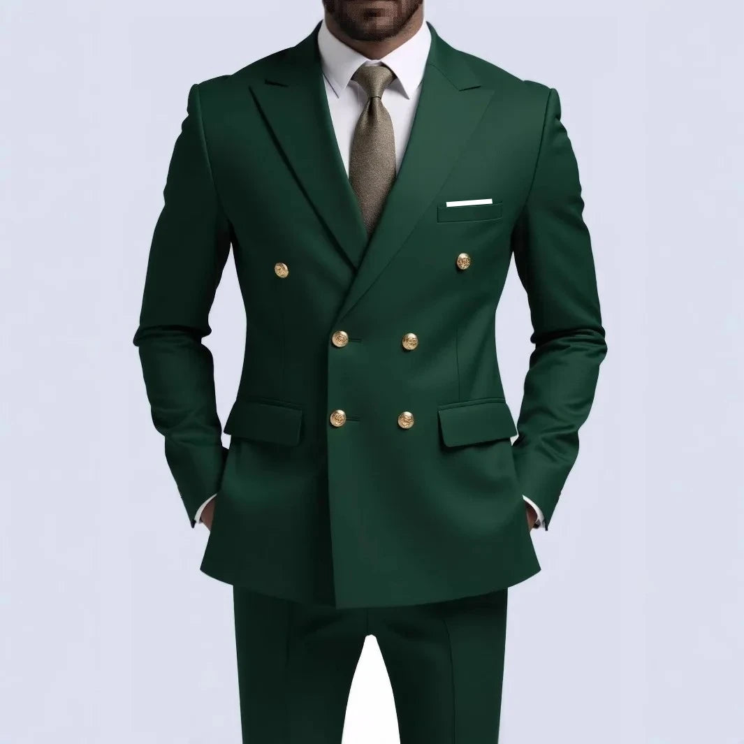 Fashion New Men's Leisure Boutique Business Banquet Solid Color Wedding Double Breasted Slim Fit Suit Blazers Jacket Pants