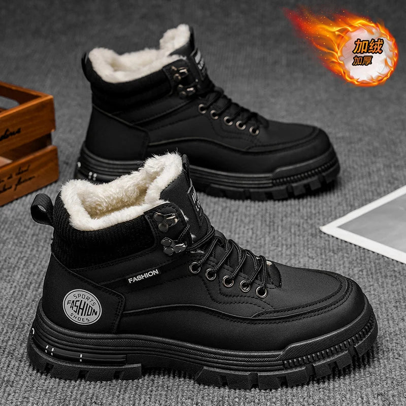 Men's Winter Fleece-Lined Warm High-Top Martin Boots, Thickened Cotton Shoes, Outdoor Non-Slip and Wear-Resistant Tooling Boots