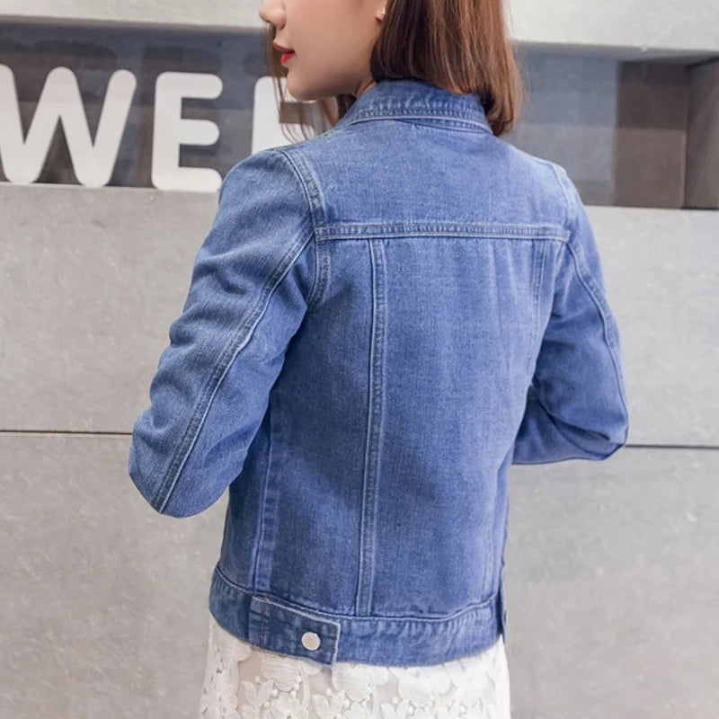 New Long Sleeve Winter Slim White Black Jeans Jacket for Women Solid Denim Woman Tops Short Coat Ladies Jackets Outerwear  4866