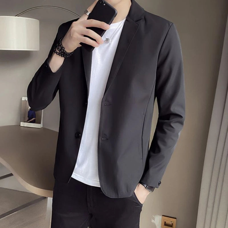 Short Jacket For Men Single Breasted Man Suits And Blazers Black Cropped Fashion Youthful Emo Coats Classic Original New