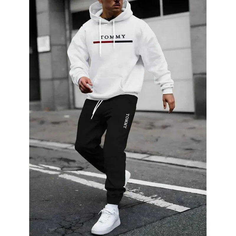 Fashionable cross-border winter new men's pullover hooded set, printed logo letters, loose-fitting hooded jacket