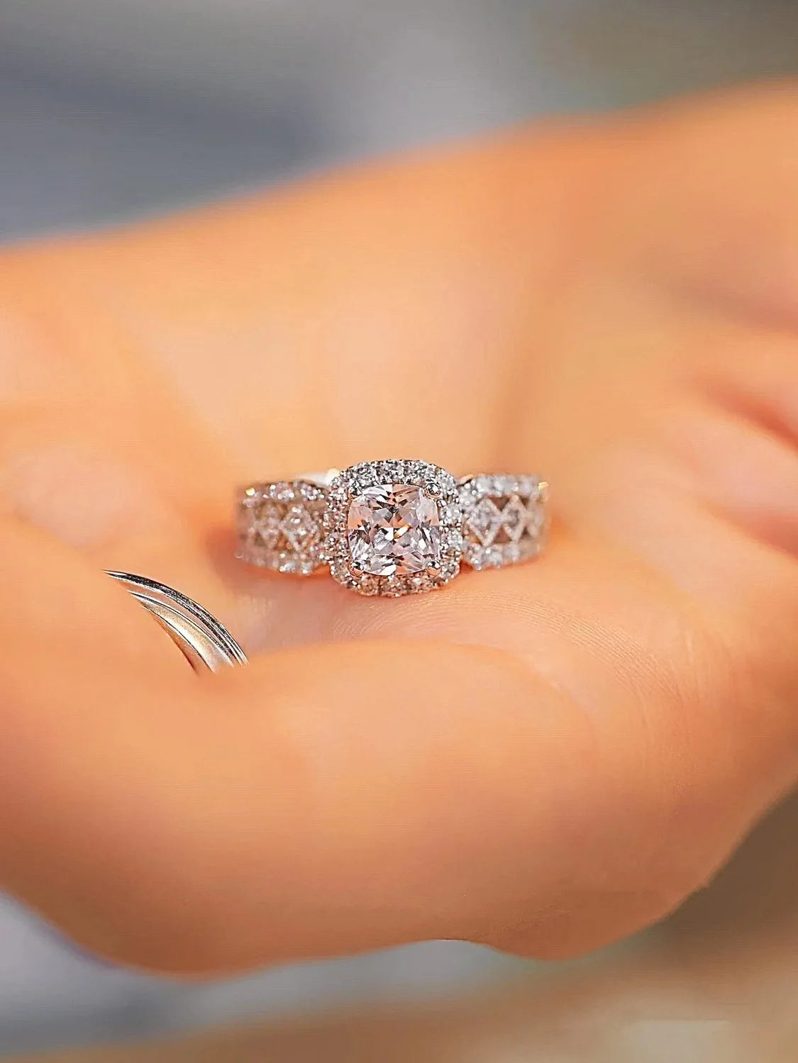 Platinum PT950 new lace square bag moissanite diamond ring female high-end proposal engagement moissan diamond ring