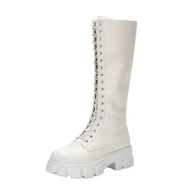 Winter women zipper new long boot Fashion lace up non slip shoes Casual Thick soled trend Boots comfortable ladies shoe Botas