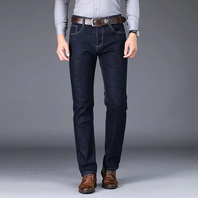 Autumn and Winter New Male Business Casual Stretch Trousers Concise Blue Denim Pants Men's Loose Straight Jeans Jeans for Man