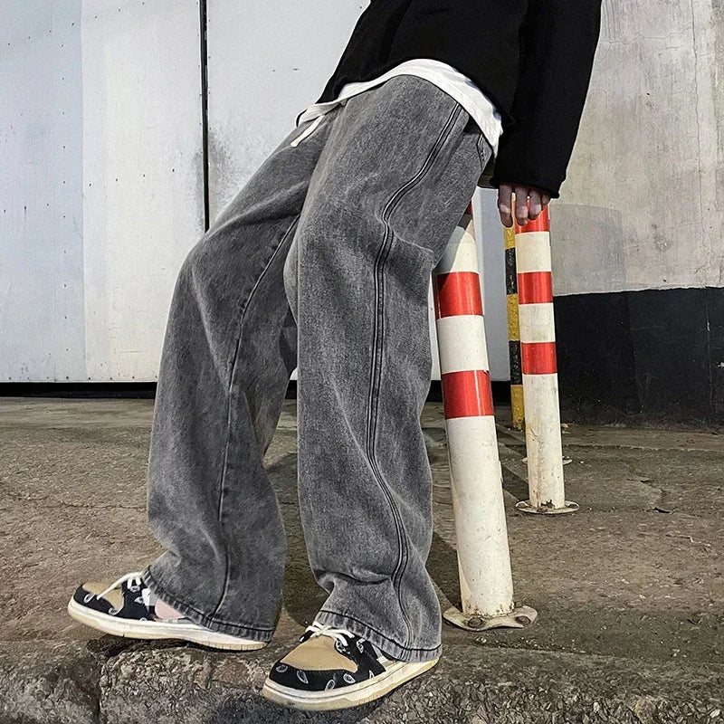 Spring/Summer Korean Style Straight Leg Lyocell Jeans Men's Fashion Versatile Loose Thin Pants Men's Washed Retro