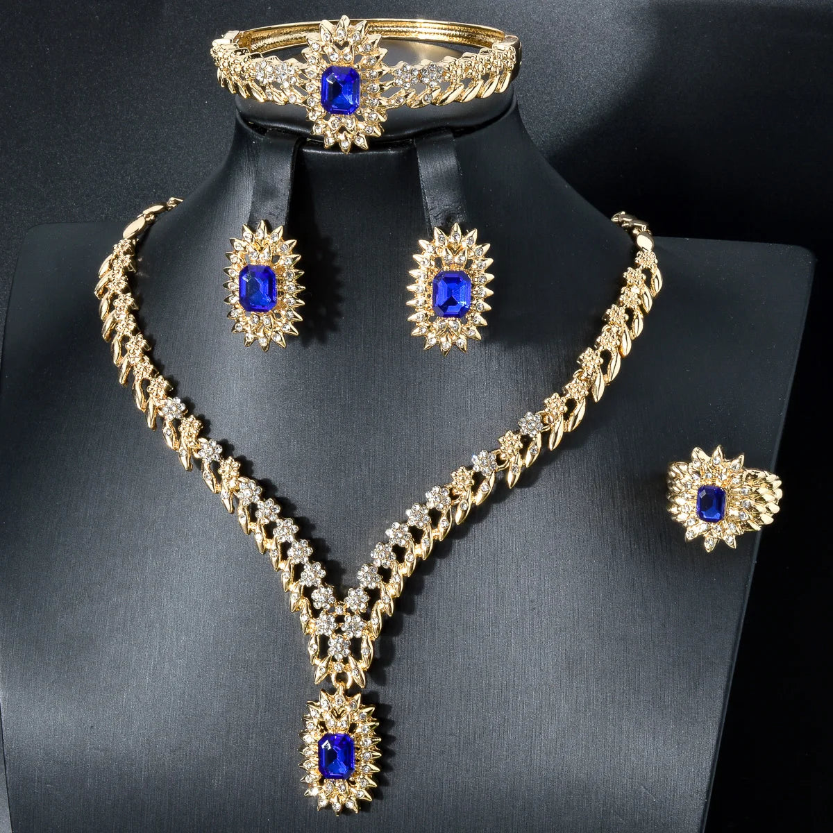 ZEADear Luxury Blue Zircon Jewelry Sets 18K Gold Plated Necklace Bracelet Earrings Ring For Italy Wedding Gifts Bridal Jewelry
