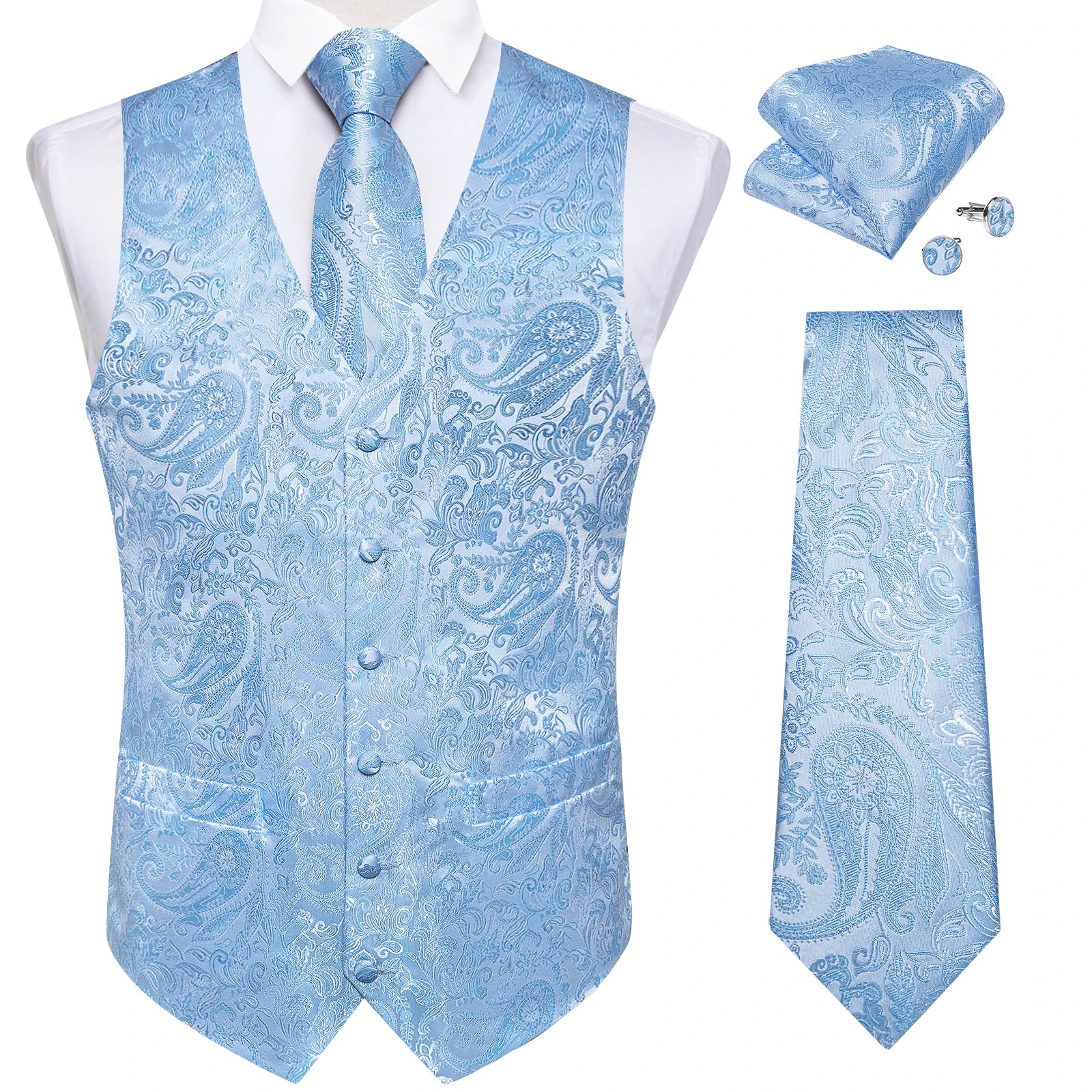 Luxury Paisley Men's Suit Vest Black Pink Red Wedding Prom Tuxedo Waistcoat Necktie Handkerchief Cufflink Sleeveless Jacket Vest