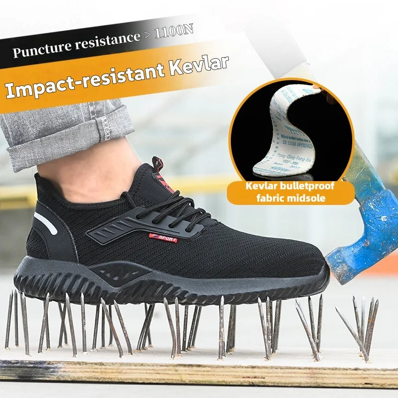 Men's Steel Safety Work Shoes Durable Steel Toe Boots Anti Slip Comfortable for Construction Factory Industrial Workplace