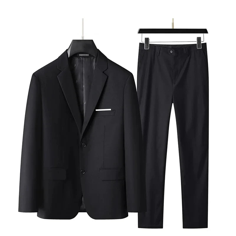 Men's Business Casual Wedding Suit Solid Color Trendy Orange Two-Piece Set Stylish Handsome Suit And Trousers