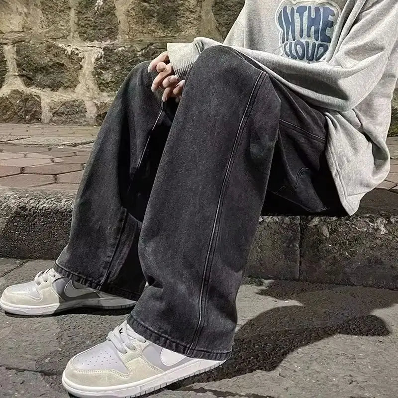 Spring/Summer Korean Style Straight Leg Lyocell Jeans Men's Fashion Versatile Loose Thin Pants Men's Washed Retro