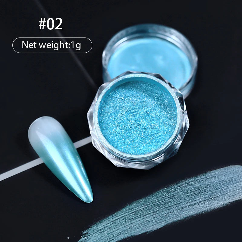 1 Box Aurora White Chrome Nail Powder Sparkling Mirror Pearl Pigments Nail Glitter White Rubbing Dust Nail Art Manicure Decorate