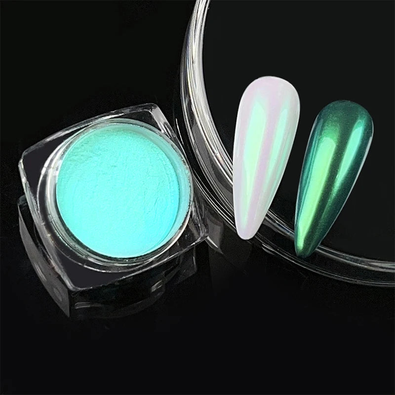 1 Box Aurora White Chrome Nail Powder Sparkling Mirror Pearl Pigments Nail Glitter White Rubbing Dust Nail Art Manicure Decorate