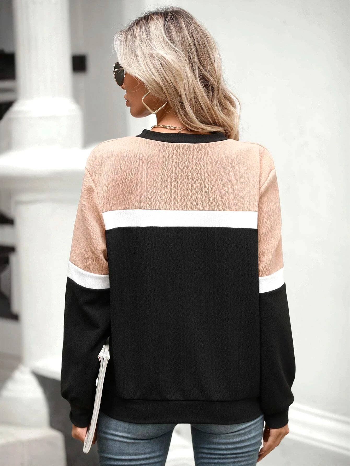 Women's autumn and winter fashionable colorblock drop shoulder sweatshirt
