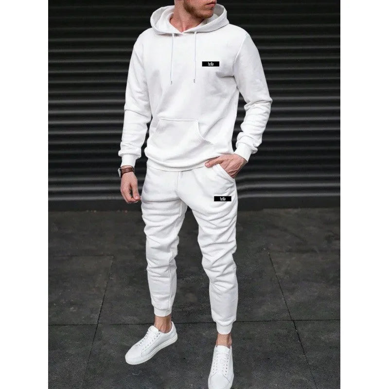 Fashionable cross-border winter new men's pullover hooded set, printed logo letters, loose-fitting hooded jacket
