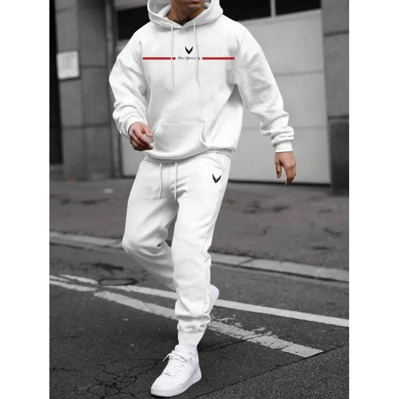 Fashionable cross-border winter new men's pullover hooded set, printed logo letters, loose-fitting hooded jacket