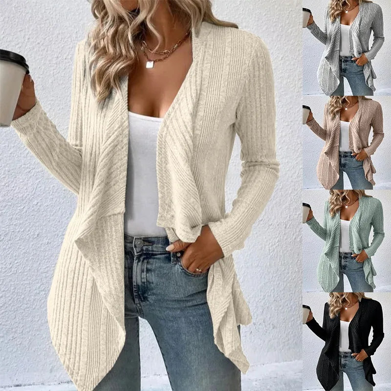 Autumn/Winter New Women's Cardigan Top Solid Color Casual Fashionable Loose Long Sleeve Knitted Sweater Jacket