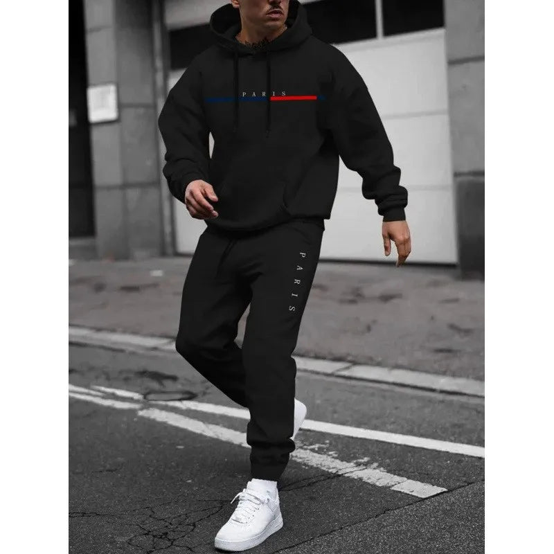 Fashionable cross-border winter new men's pullover hooded set, printed logo letters, loose-fitting hooded jacket