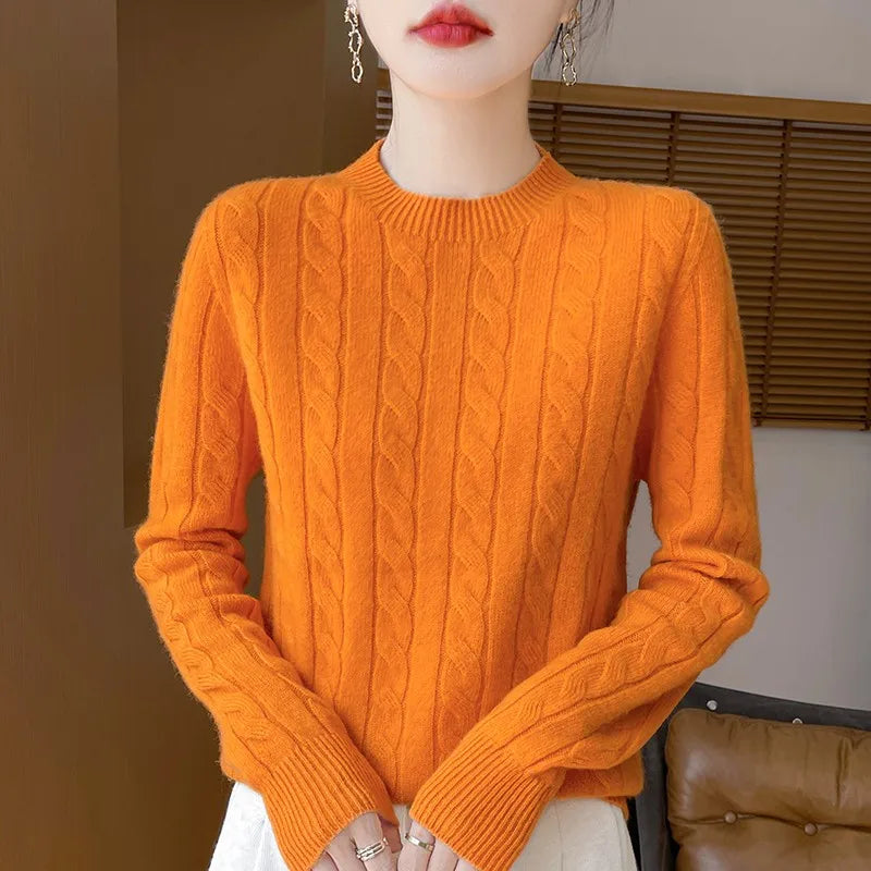 Autumn And Winter New Fashion 100% Pure Wool Sweater Crew Neck Long Sleeve Pullover Sweater Women's Clothing Korean Pop topWQ712