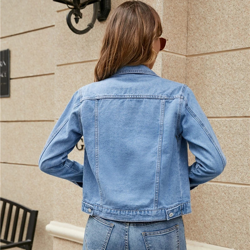 Fashion Vintage Jean Jackets Autumn New Long Sleeve Casual Solid Cardigan Denim Coat Casual Pocket Outwear