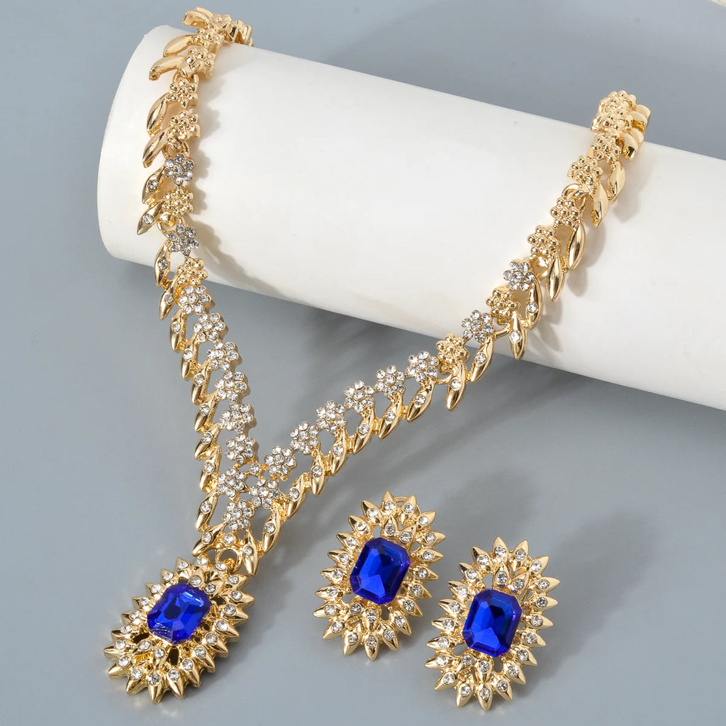 ZEADear Luxury Blue Zircon Jewelry Sets 18K Gold Plated Necklace Bracelet Earrings Ring For Italy Wedding Gifts Bridal Jewelry