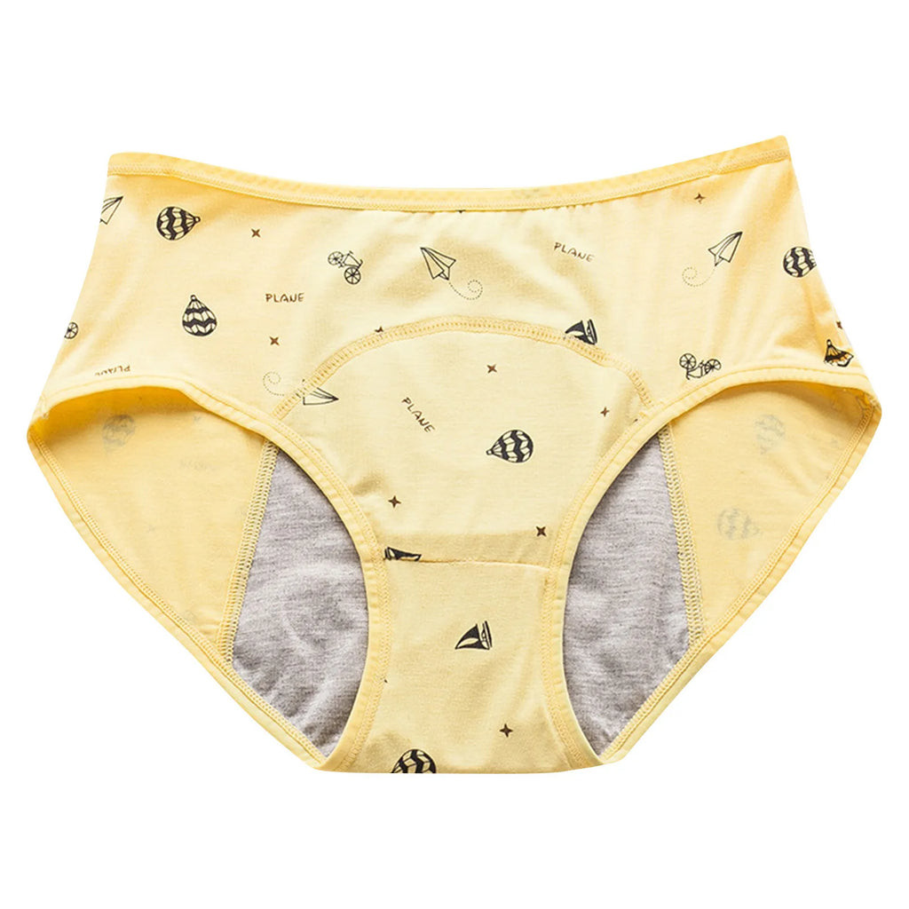 Panties for Menstruation Cotton High Waist Period Underwear Panties Cartoon Printed Lightweight Leak Proof Underpants