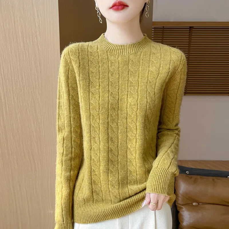 Autumn And Winter New Fashion 100% Pure Wool Sweater Crew Neck Long Sleeve Pullover Sweater Women's Clothing Korean Pop topWQ712