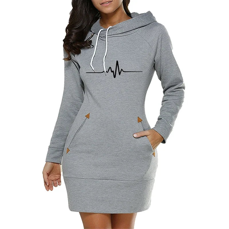Casual Simplicity Hot Sale Womens Midi Dresses Autumn Winter Daily Comfort Fashion Slim Fit Pocket Hoodies Collar Zipper Quality