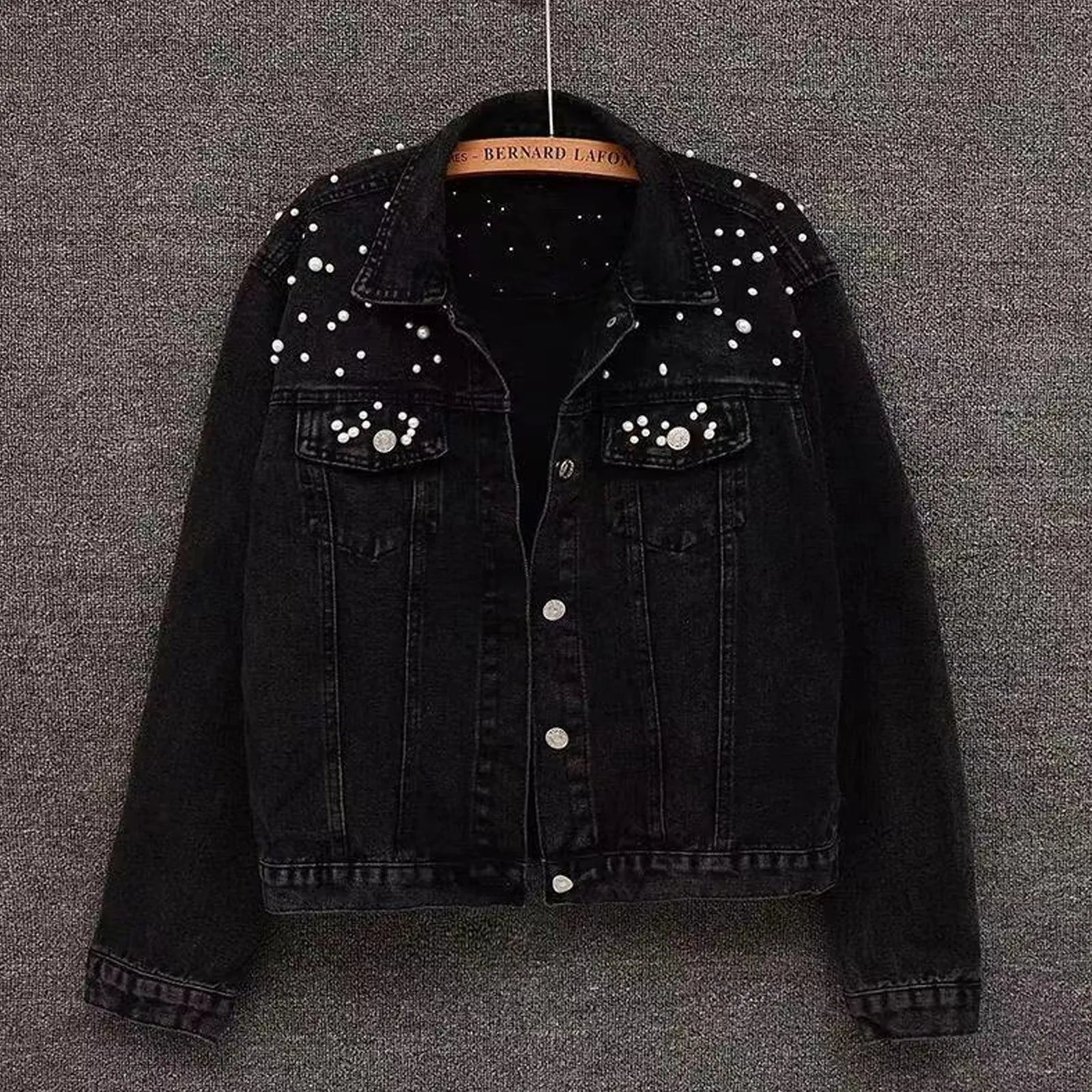 Jackets For Women Winter Women'S Large Denim Jacket Embroidered Pearl Beaded Denim Jacket Coat Jaqueta