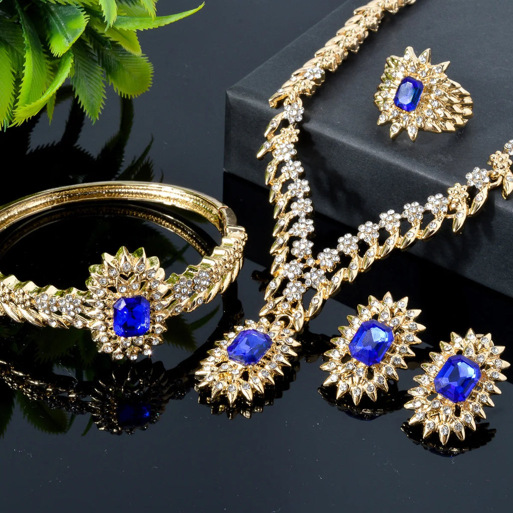 ZEADear Luxury Blue Zircon Jewelry Sets 18K Gold Plated Necklace Bracelet Earrings Ring For Italy Wedding Gifts Bridal Jewelry