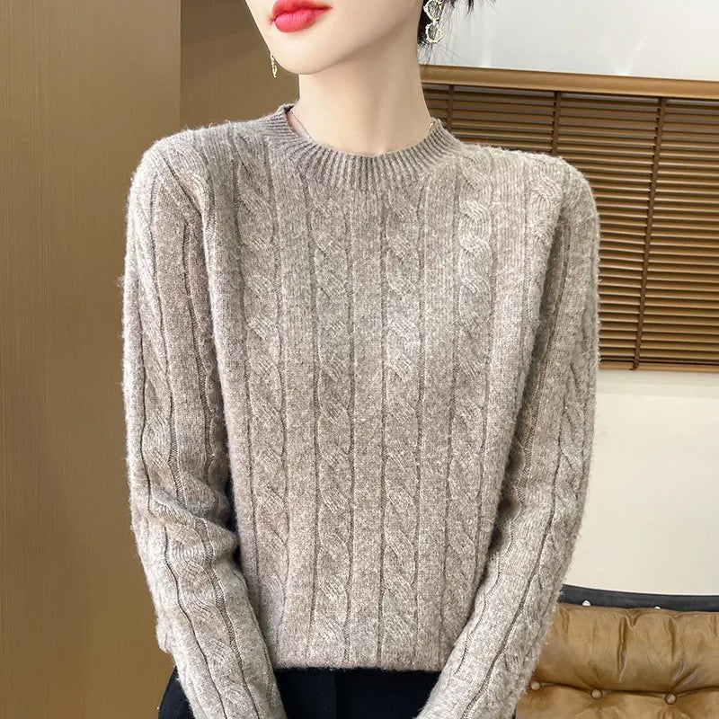 Autumn And Winter New Fashion 100% Pure Wool Sweater Crew Neck Long Sleeve Pullover Sweater Women's Clothing Korean Pop topWQ712