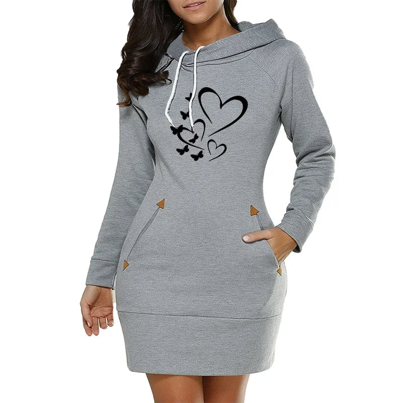 Fashion Hot Sale Womens Simplicity Midi Dresses Casual Autumn Winter Daily Comfort Slim Fit Pocket Hoodies Collar Zipper Quality