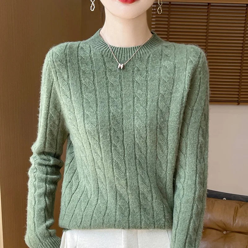 Autumn And Winter New Fashion 100% Pure Wool Sweater Crew Neck Long Sleeve Pullover Sweater Women's Clothing Korean Pop topWQ712