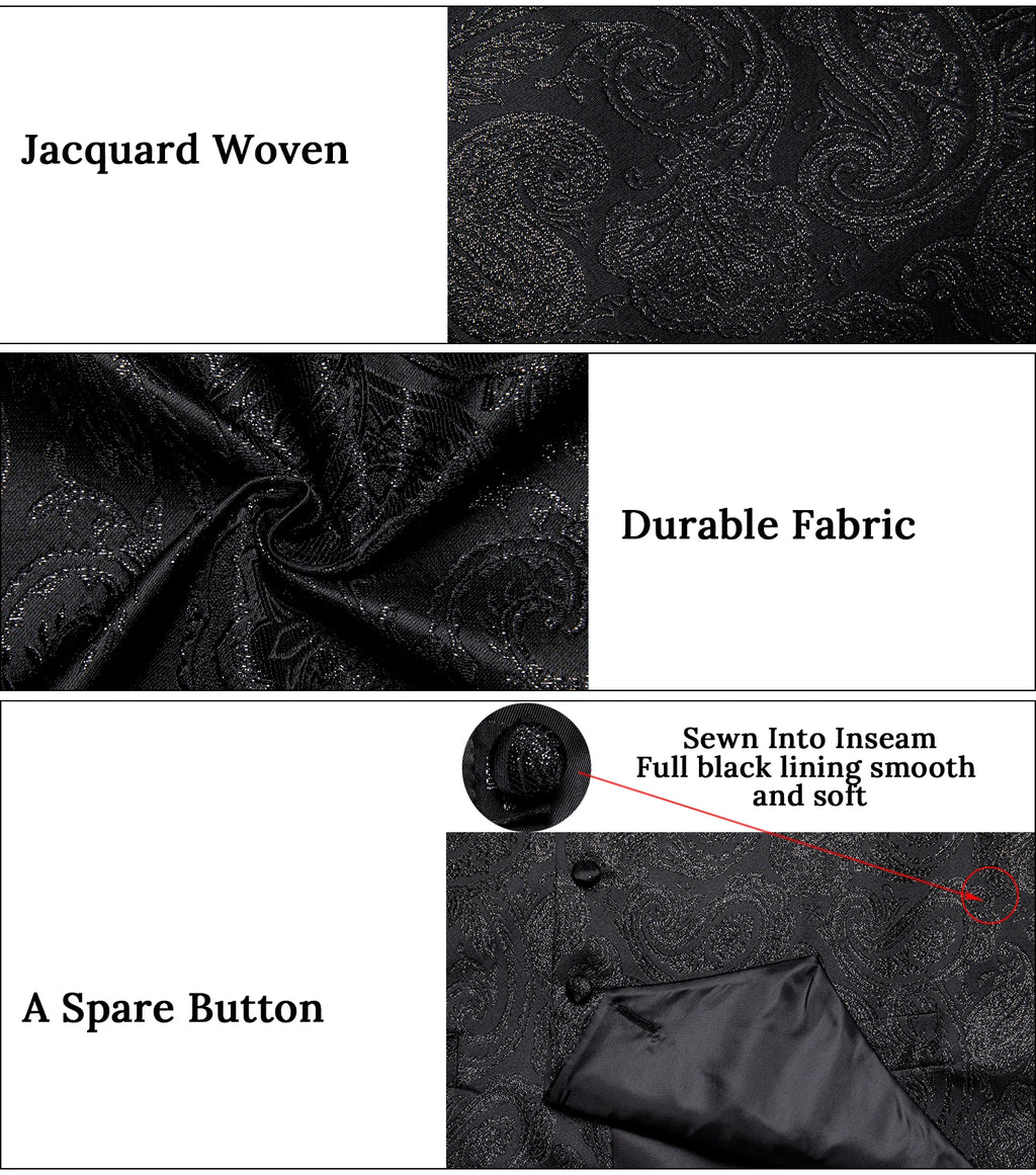 Luxury Paisley Men's Suit Vest Black Pink Red Wedding Prom Tuxedo Waistcoat Necktie Handkerchief Cufflink Sleeveless Jacket Vest