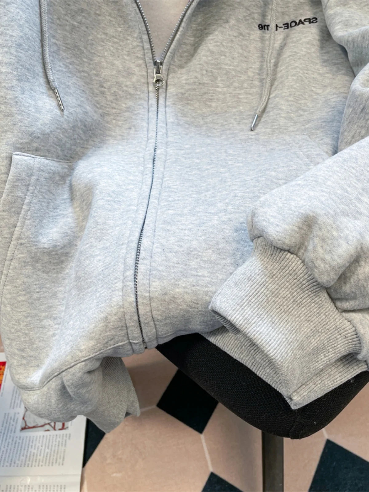 American Lazy Sle Retro Plaid Splicing Hoodie Cardigan Men's Unique Matchable Hooded Jaet Trendy Couple Outerwear