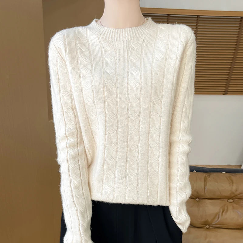 Autumn And Winter New Fashion 100% Pure Wool Sweater Crew Neck Long Sleeve Pullover Sweater Women's Clothing Korean Pop topWQ712