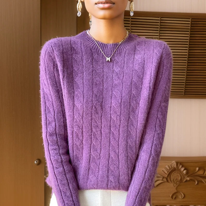 Autumn And Winter New Fashion 100% Pure Wool Sweater Crew Neck Long Sleeve Pullover Sweater Women's Clothing Korean Pop topWQ712