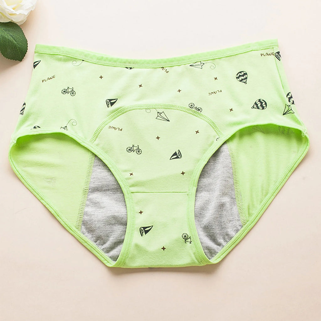 Panties for Menstruation Cotton High Waist Period Underwear Panties Cartoon Printed Lightweight Leak Proof Underpants