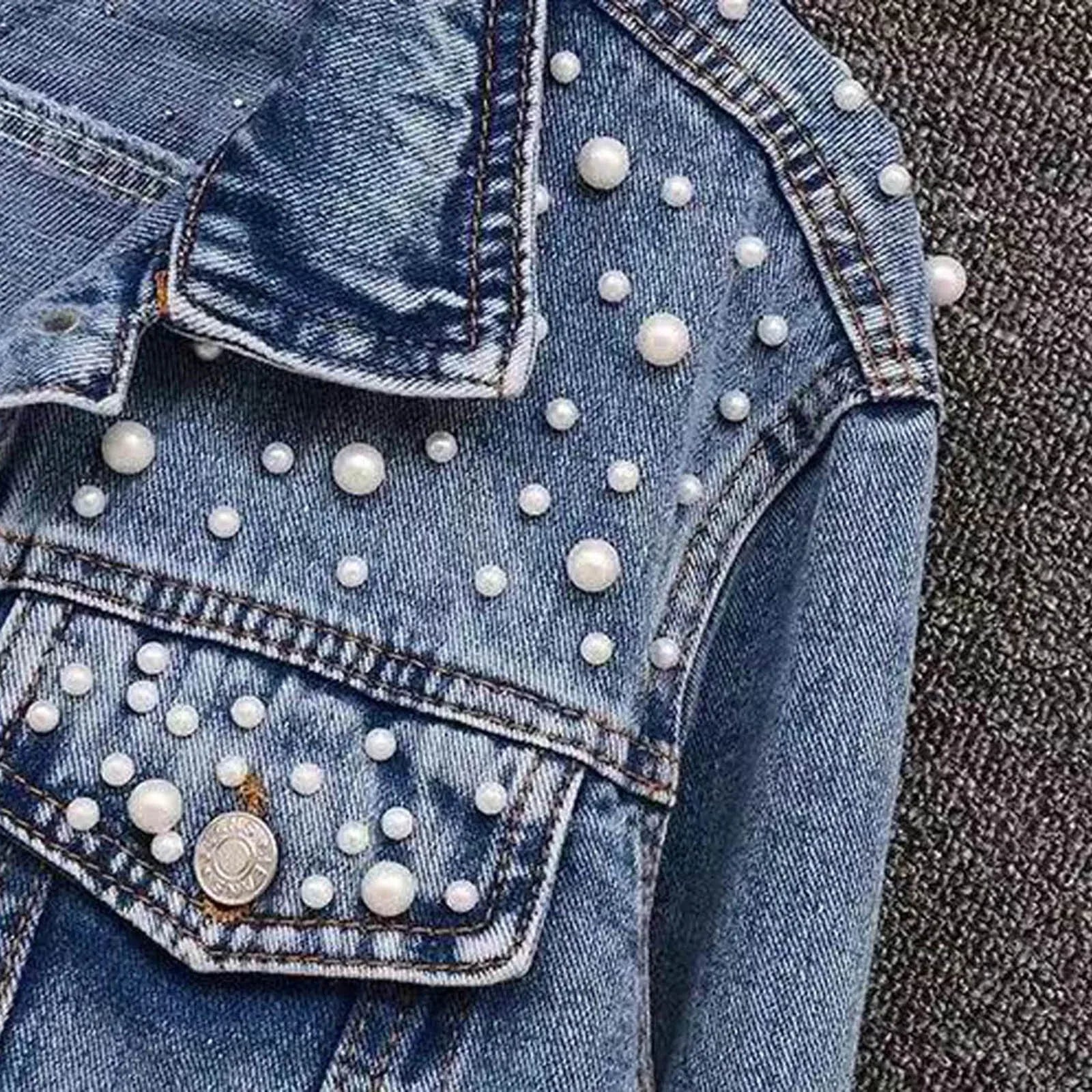Jackets For Women Winter Women'S Large Denim Jacket Embroidered Pearl Beaded Denim Jacket Coat Jaqueta