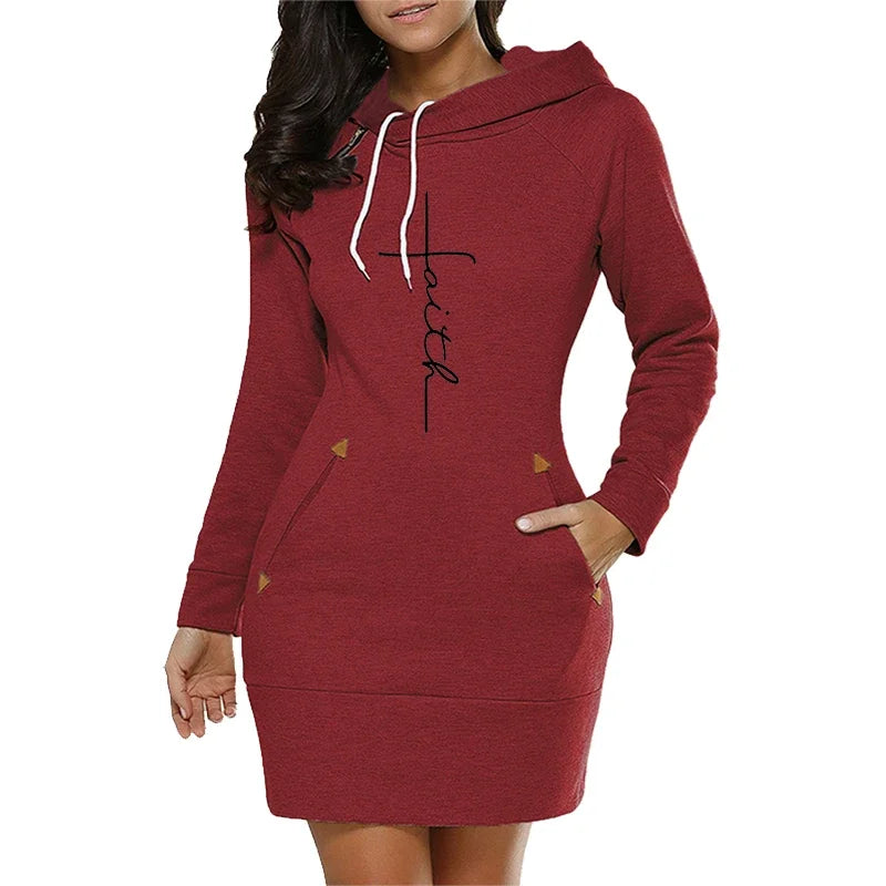 Hoodies Collar Zipper Quality Casual Autumn Winter Daily Hot Sale Womens Simplicity Midi Dresses Comfort Fashion Slim Fit Pocket