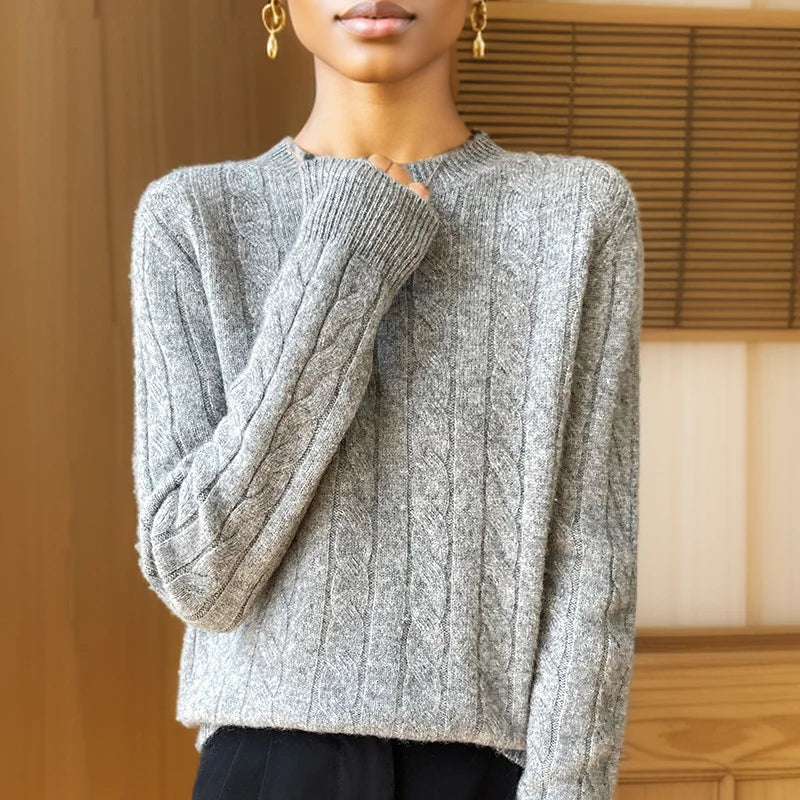 Autumn And Winter New Fashion 100% Pure Wool Sweater Crew Neck Long Sleeve Pullover Sweater Women's Clothing Korean Pop topWQ712