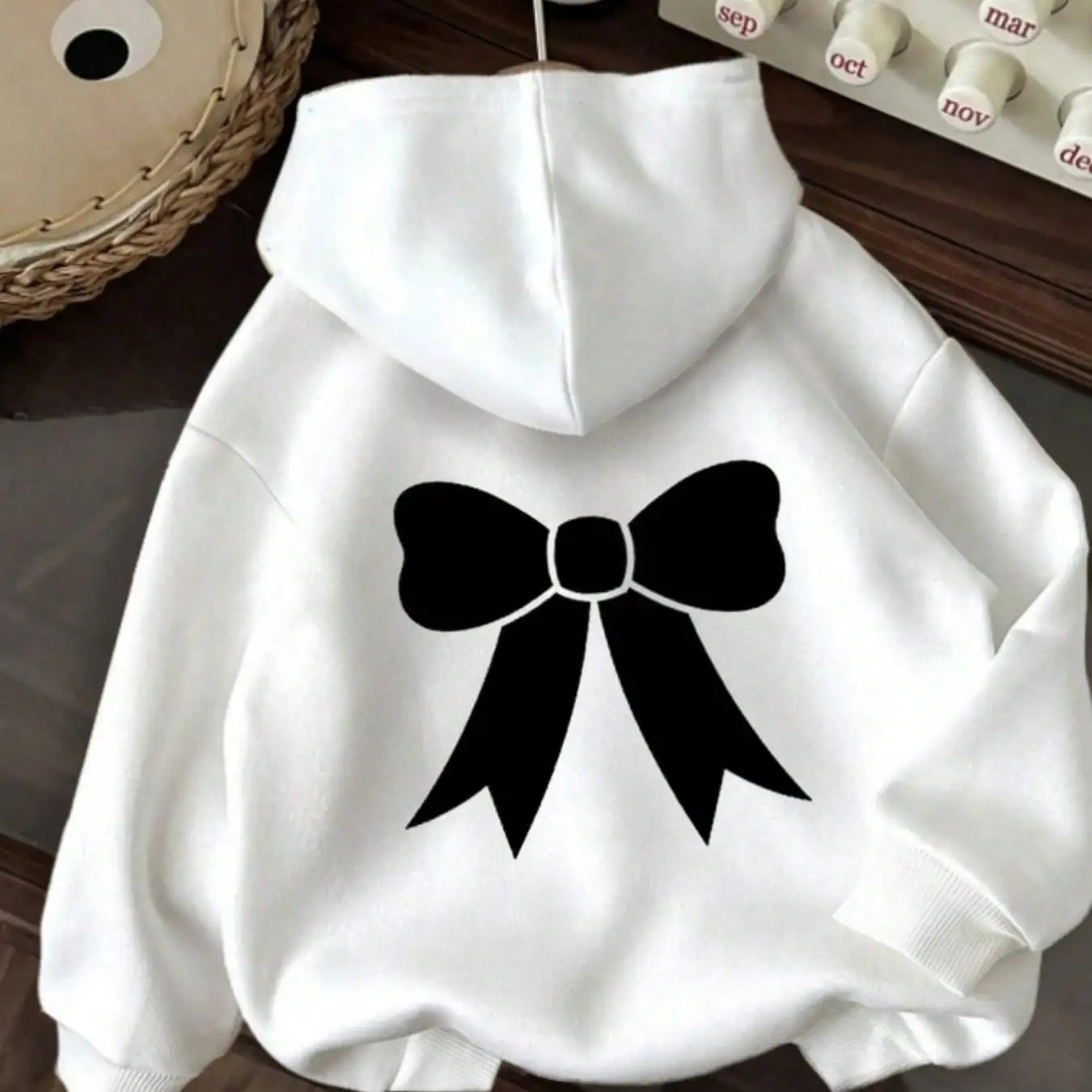 Women's Black Bow Printed Top Hoodie Casual Soft and Comfortable Outdoor Hoodie Sweatshirt Autumn Winter Women's Clothing