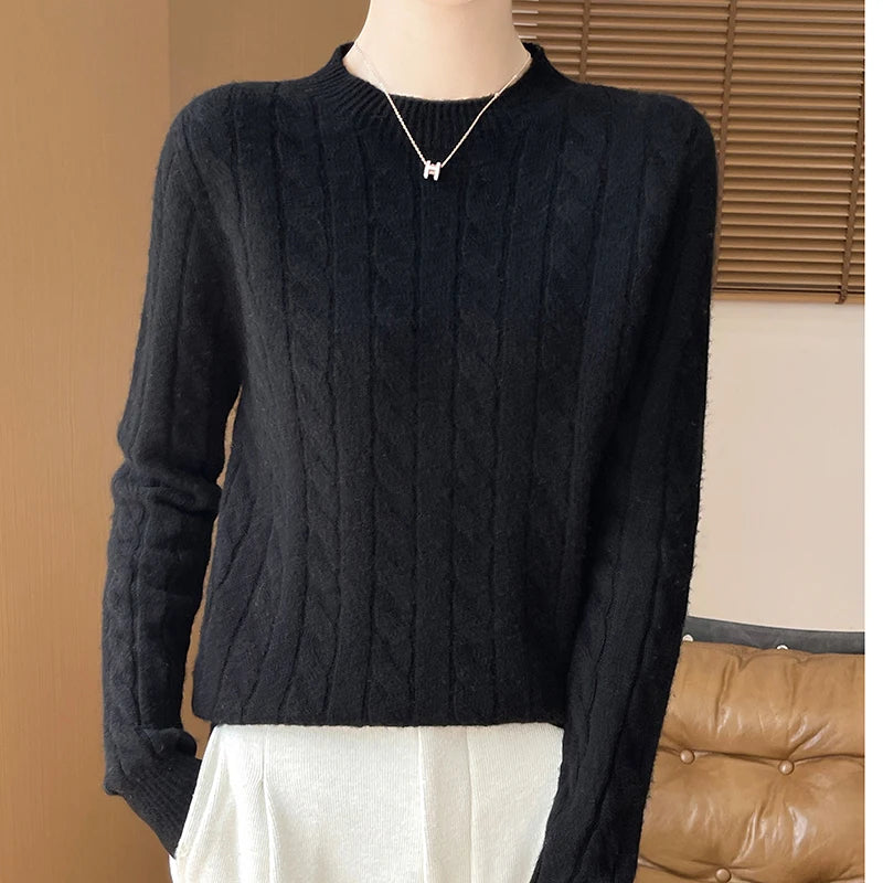 Autumn And Winter New Fashion 100% Pure Wool Sweater Crew Neck Long Sleeve Pullover Sweater Women's Clothing Korean Pop topWQ712